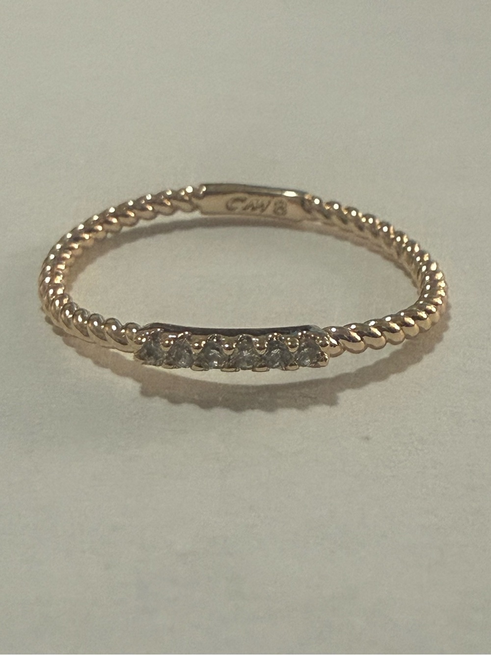 14k Gold Electroplated Delicate  Twisted Stackable Band Ring with Cz Stones